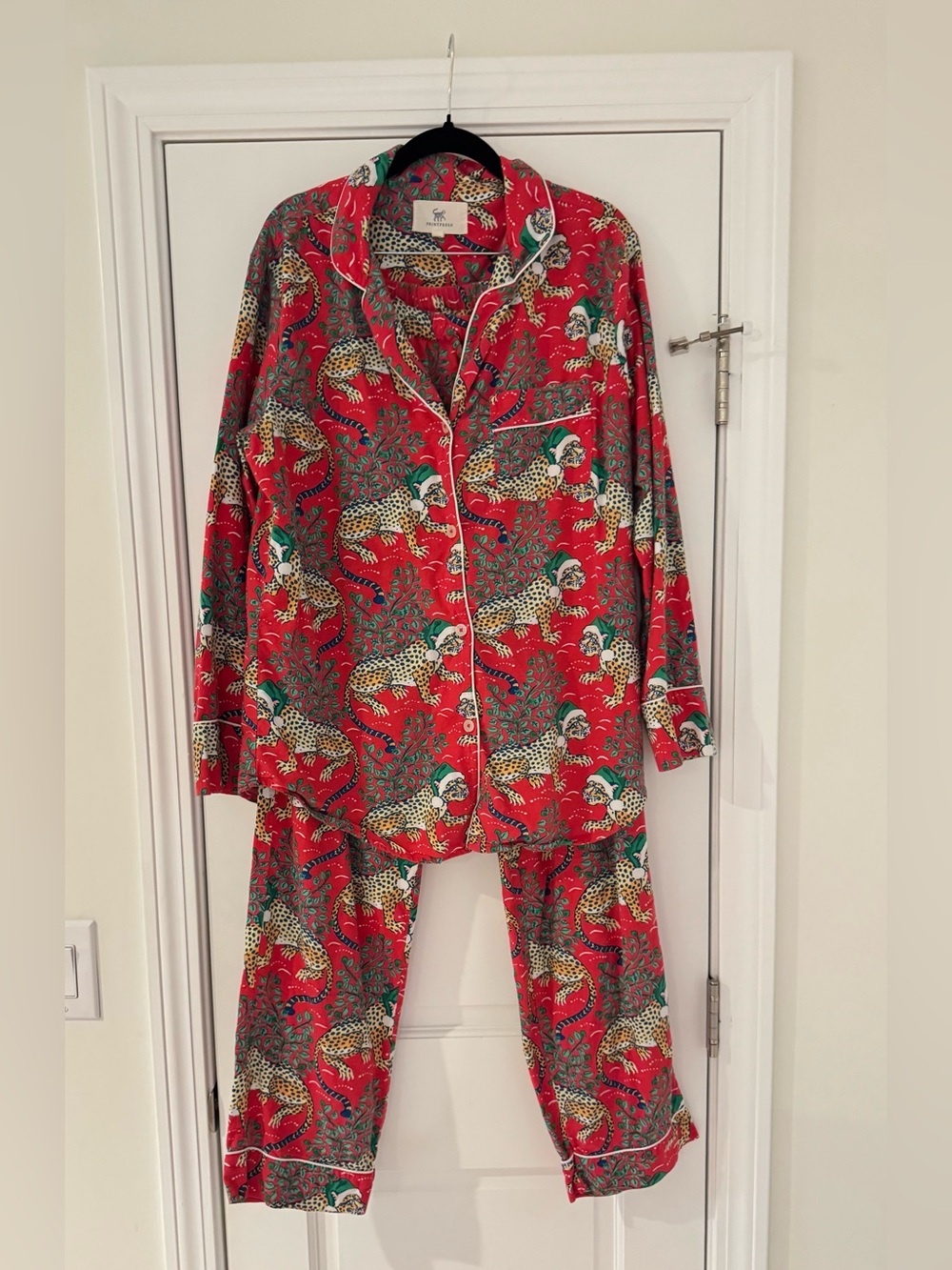 Printfresh Holly Jolly Bagheera Long PJ Set, Lightweight Flannel, Size Small Tal